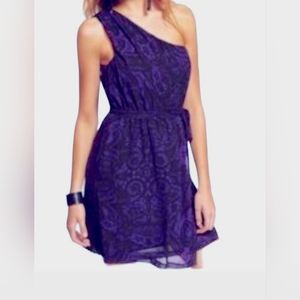 EXPRESS One Shoulder Purple Black Paisley Dress SP